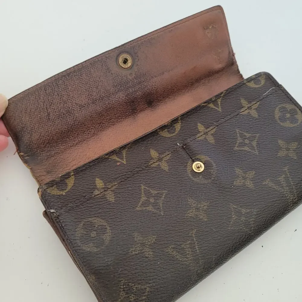 Authentic‎ LOUIS VUITTON LV Vintage Monogram Sarah Wallet Envelope Leather Large